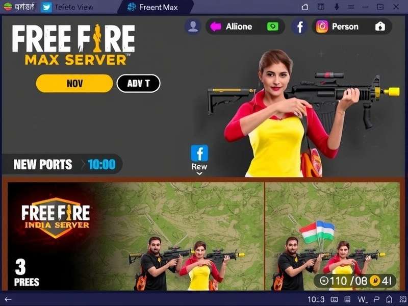 Free Fire Max India Server banner showing battle royale action with Indian flag colours