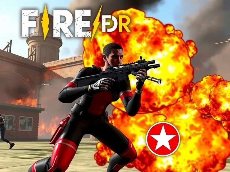 Free Fire For Pc Download – Official Garena Free Fire logo with PC setup background